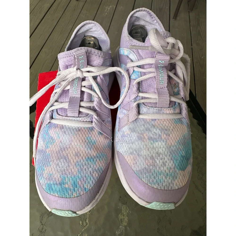 Under Armour Girls Running Shoes‎ Purple Blue Tie Dye Lace Up Sneakers 6Y